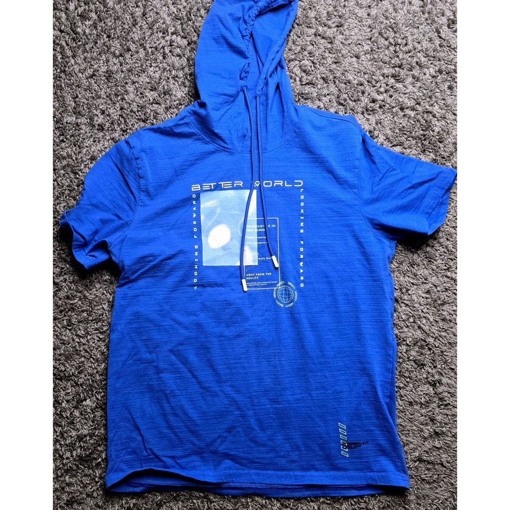 Ajile Mens Better World Cyber Mind Graphic Short Sleeve Hoodie Blue Large